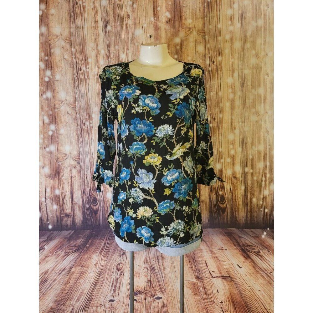 J.Jill Women's Long Sleeve  Floral Print Tunic Top Blouse Size Small Multicolor